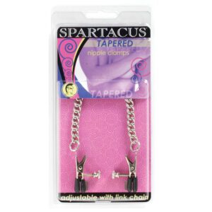 Spartacus nipple clamps with adjustable chains in packaging.
