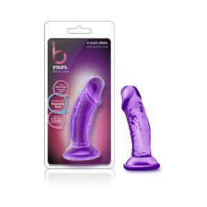 A purple silicone adult toy with packaging.
