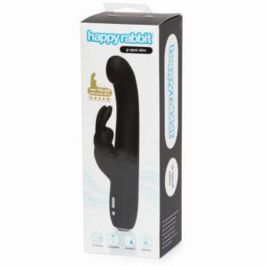Product packaging for a black adult toy with dual stimulation design.