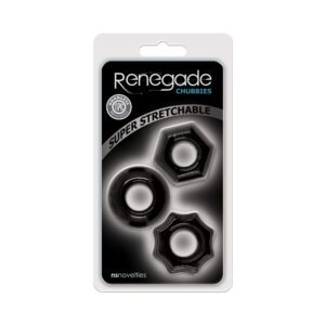 Pack of three black Renegade brand rubber grommets in various sizes.