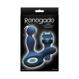 Renegade anal toy in black packaging with blue accents.
