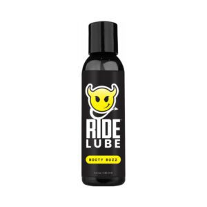 Bottle of Ride Lube chain lubricant with a bear logo.
