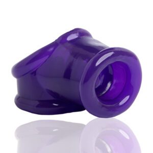 A translucent purple plastic elbow pipe connector.