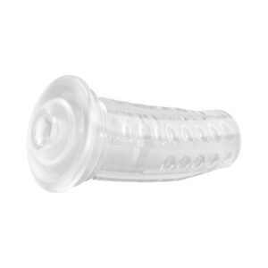 Transparent silicone fingertip protector with ventilation holes.