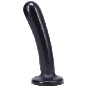 A black curved silicone object with a suction base.
