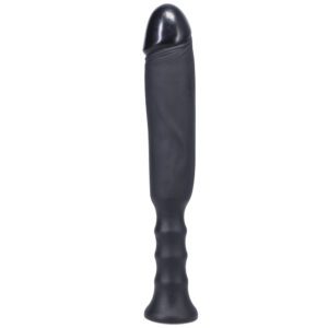 A black textured dildo with a tapered tip and ribbed base.