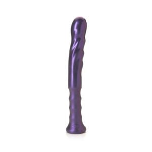 Purple textured adult toy with a curved shape.
