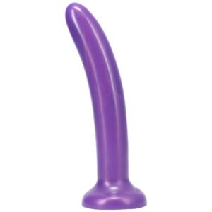 Purple dildo with a curved design and suction base.
