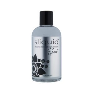 A bottle of Slickquid personal lubricant with a black cap.