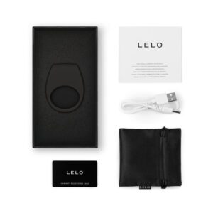 LELO branded product packaging with accessories neatly arranged.