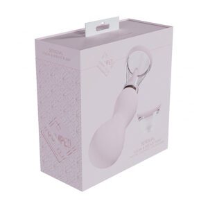 White bulb-shaped keychain in a pastel pink box with a handle.