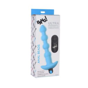 Blue remote-controlled anal beads in packaging.