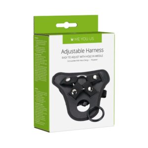 Adjustable harness for pets with a black design and metal ring.