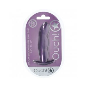 A purple personal massager in clear packaging.