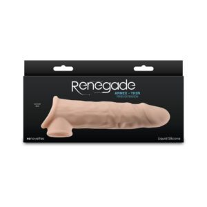 Realistic dildo in packaging labeled 'Renegade'.