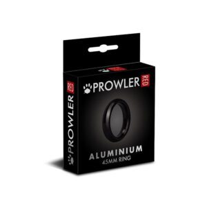Black 4Prowler aluminum camera lens hood in retail packaging.