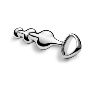 Silver heart-shaped metal object with a tapered design.