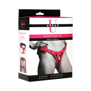Red harness lingerie displayed on packaging.